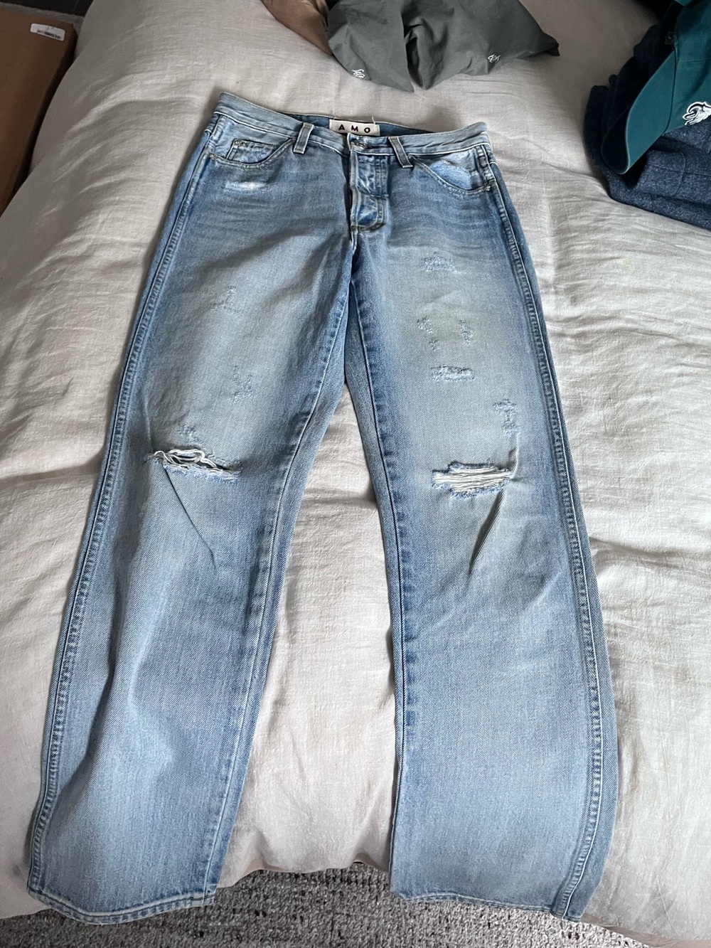 AMO Light Blue Distressed Straight-Leg Women’s Jeans